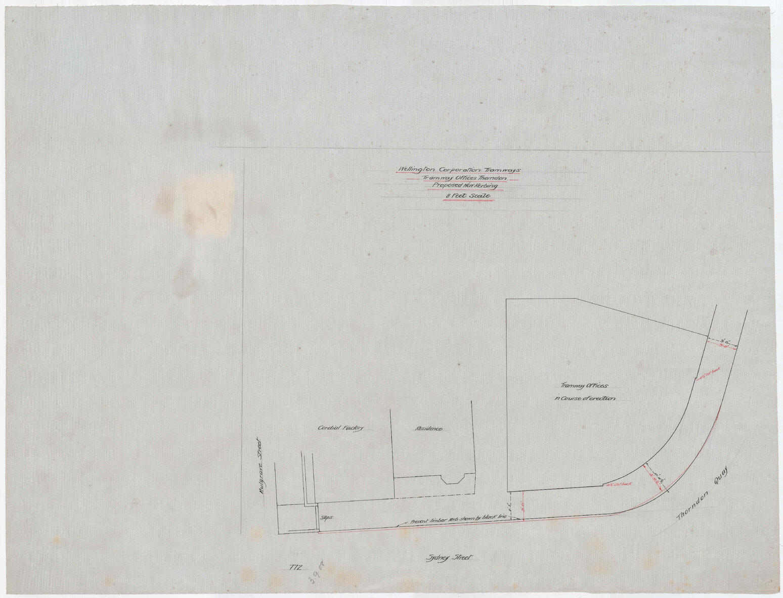 Wellington City Tramways Offices, Thorndon proposed new kerbing