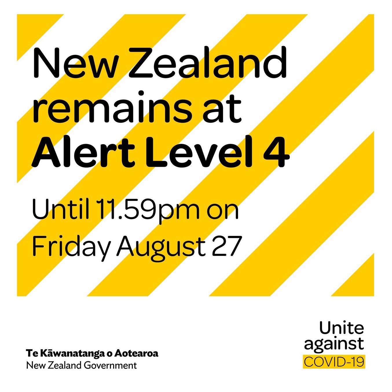 Unite against COVID-19, Tweet, New Zealand to remain at Alert Level 4