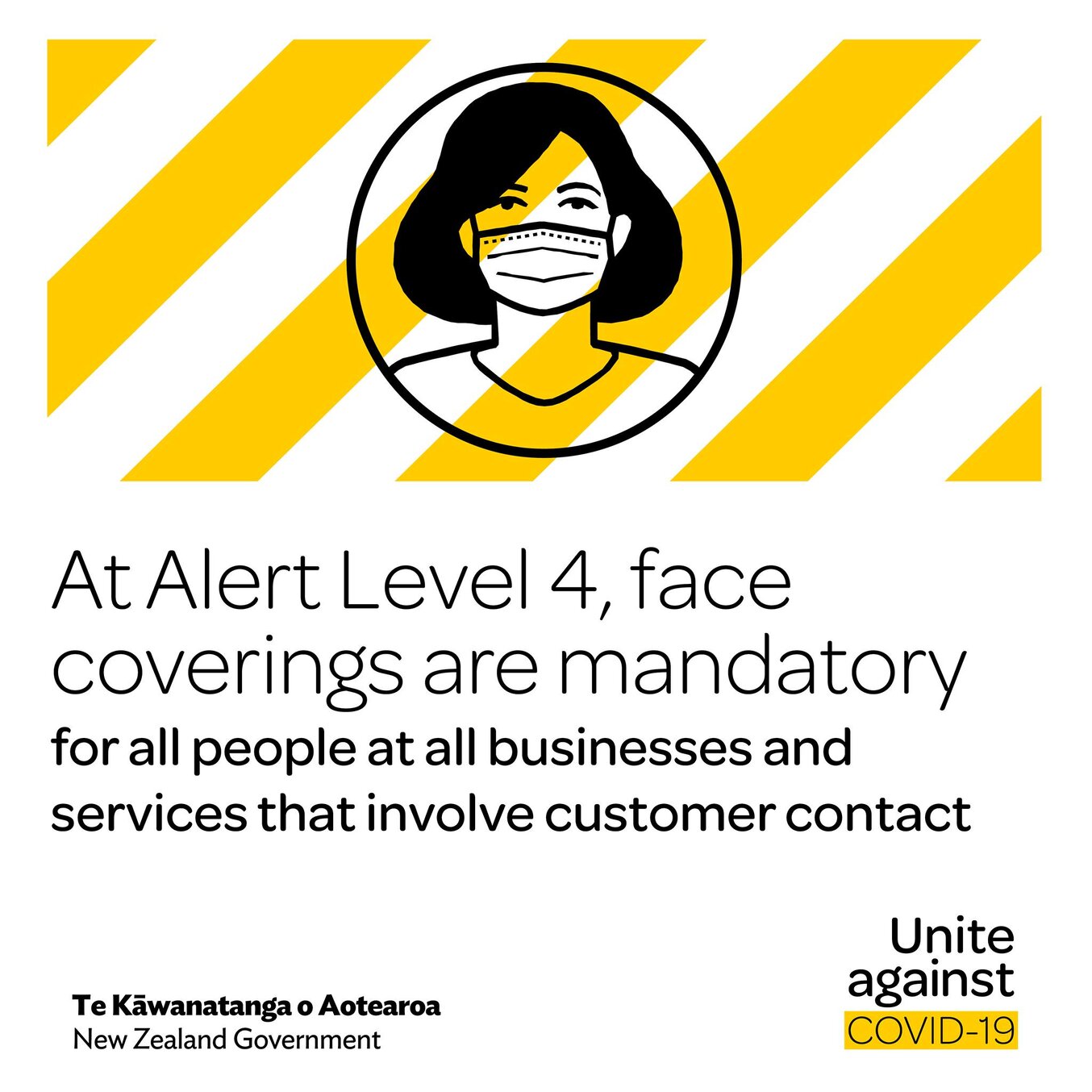 Unite against COVID-19, Tweet, Face coverings mandatory at Alert Level 4