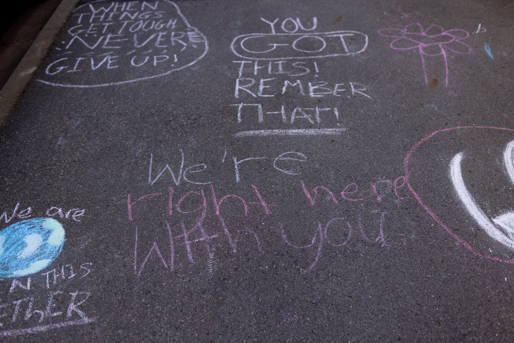 COVID 19 Level 3 Lockdown, Takeaway Food Queues and Kids Pavement Chalk Messages