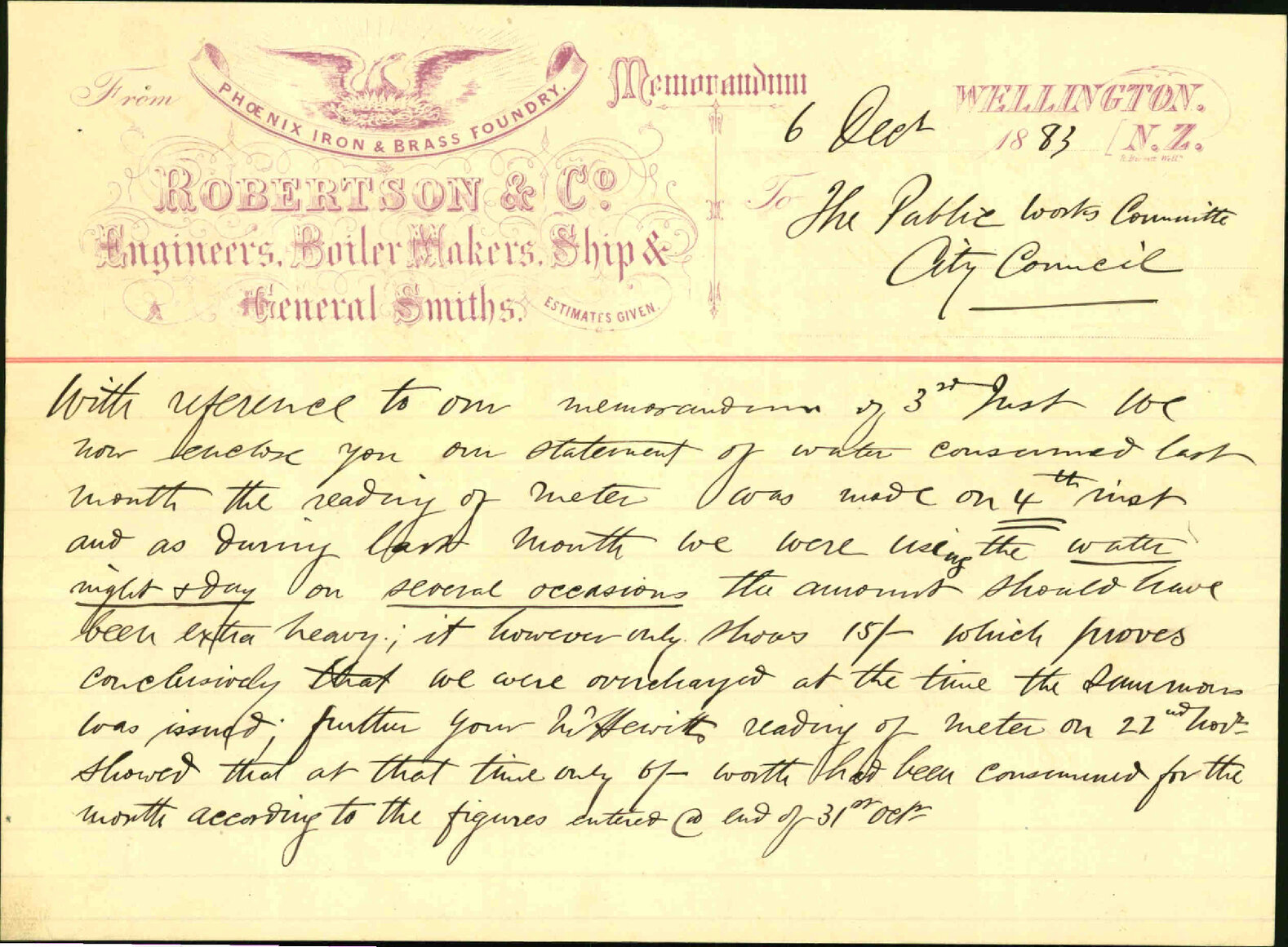 Further reference to disputed water account - Robertson &amp; Co
