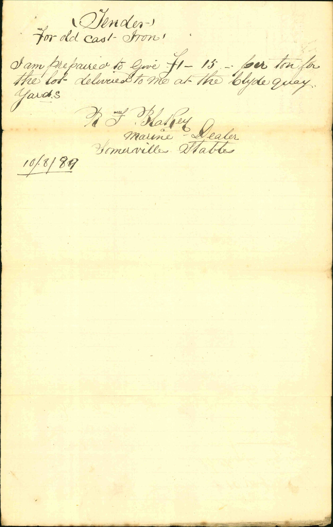 Tenders for purchase of old iron - Robertson &amp; co and others