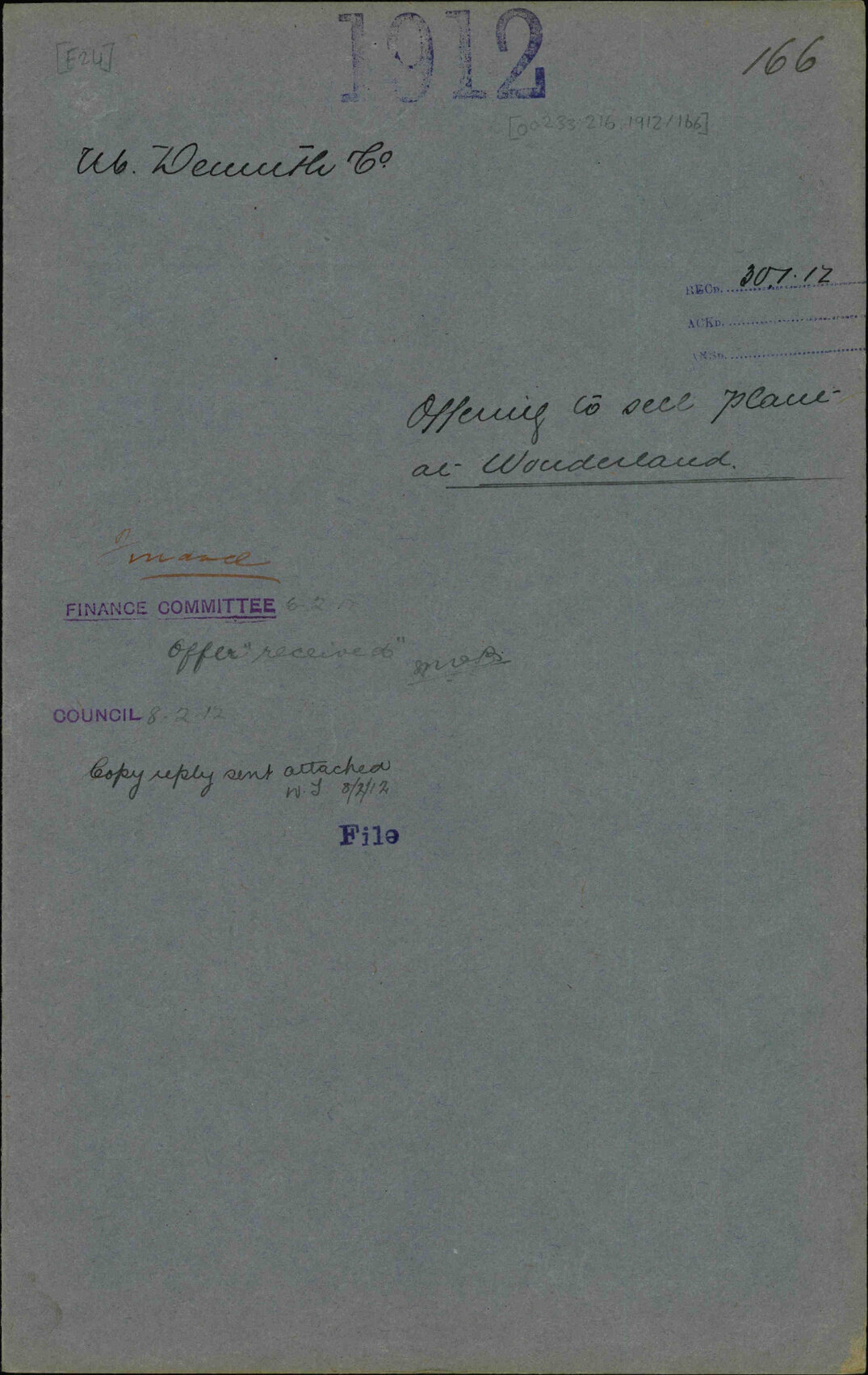 Offering to sell plant at Wonderland - M Demuth and Co