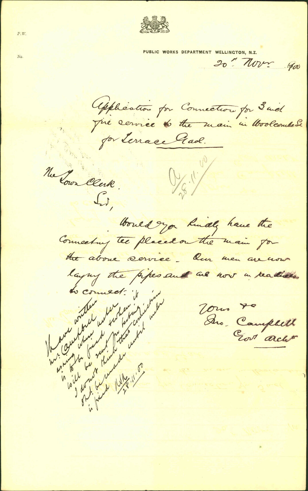 Water service for Terrace Gaol - Government Architect