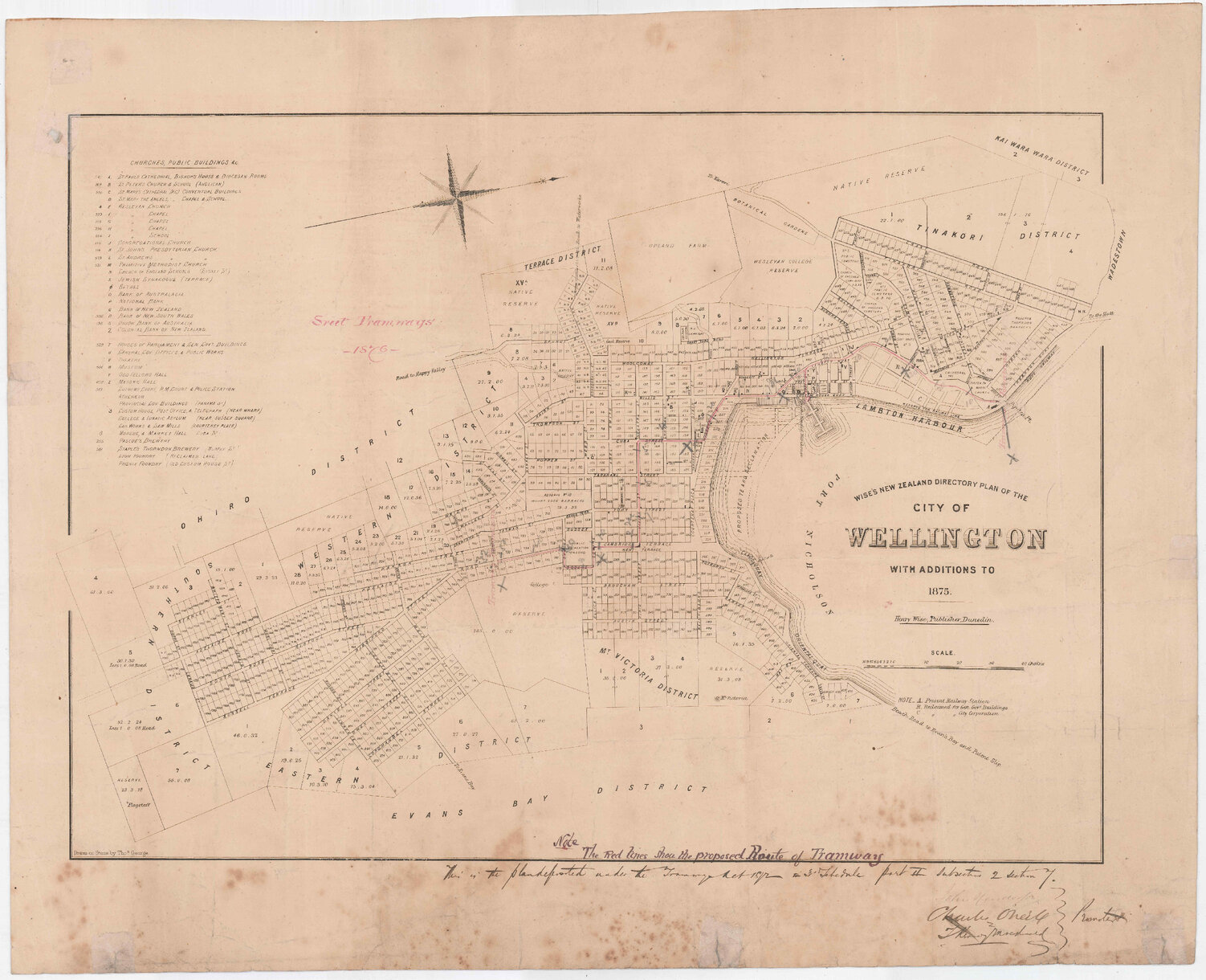 Map of Wellington showing proposed horse Tramway Route