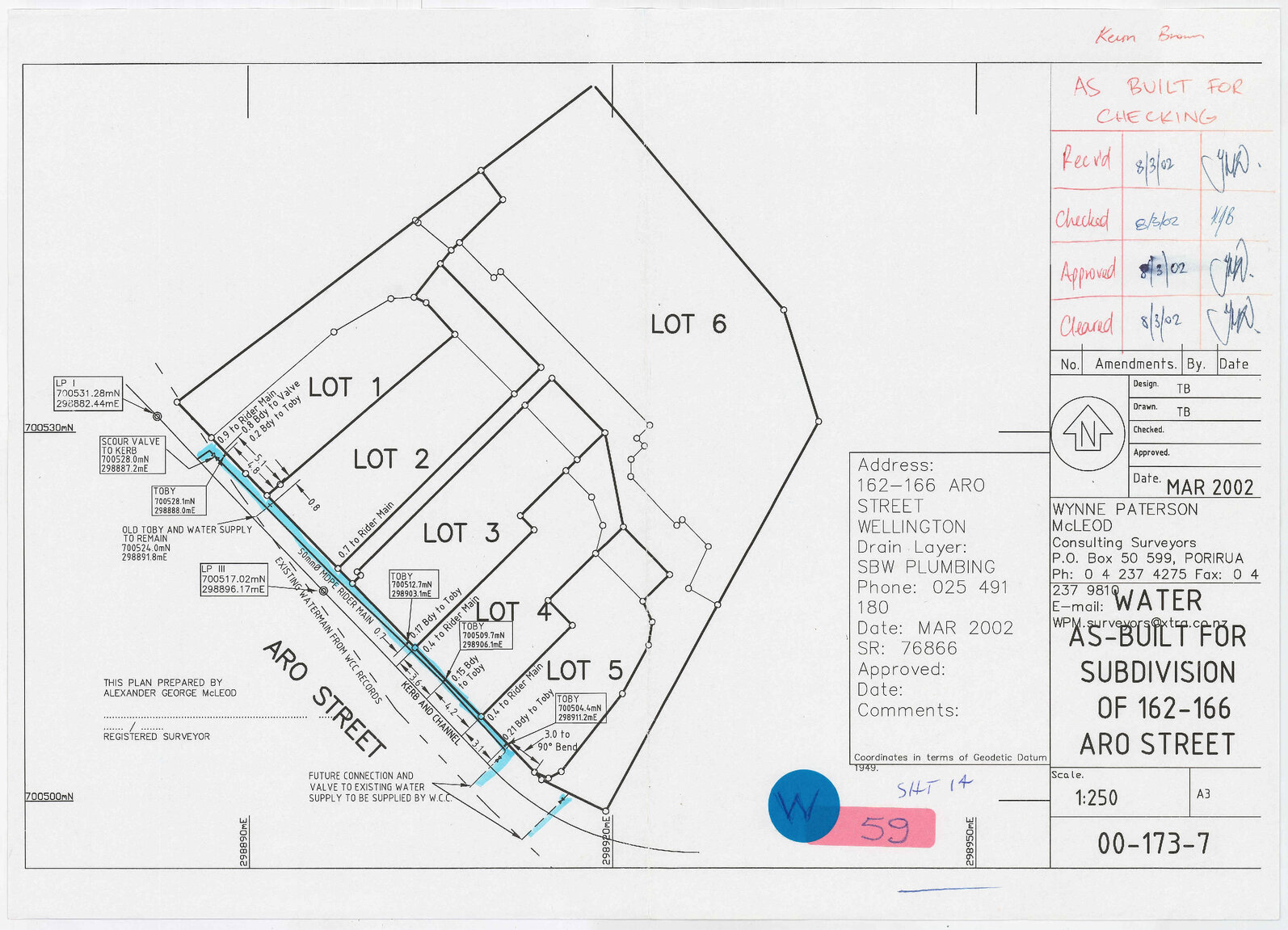 Water AS-Built for Subdivision of 162-166 Aro Street  of 162-166 Aro Street