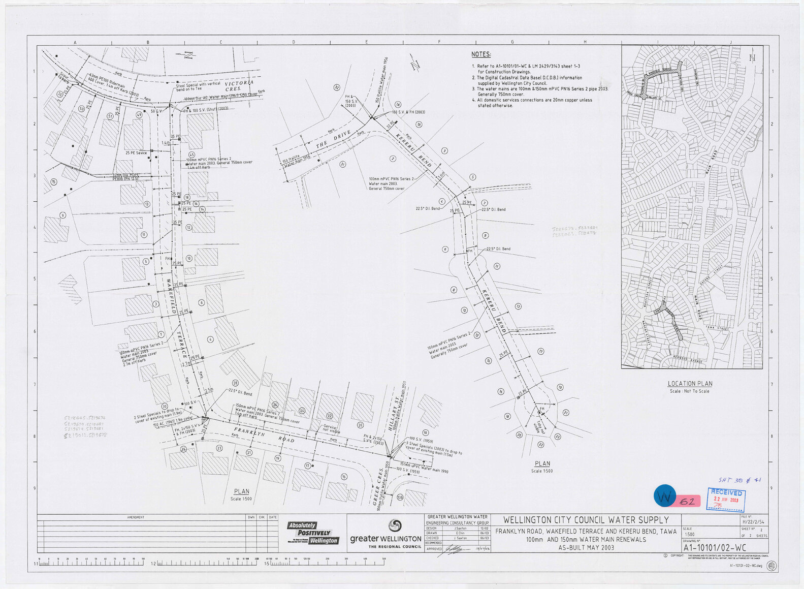 WCC Water Supply, Franklyn Road, Wakefeild Terrace and Kereru Bend, Tawa