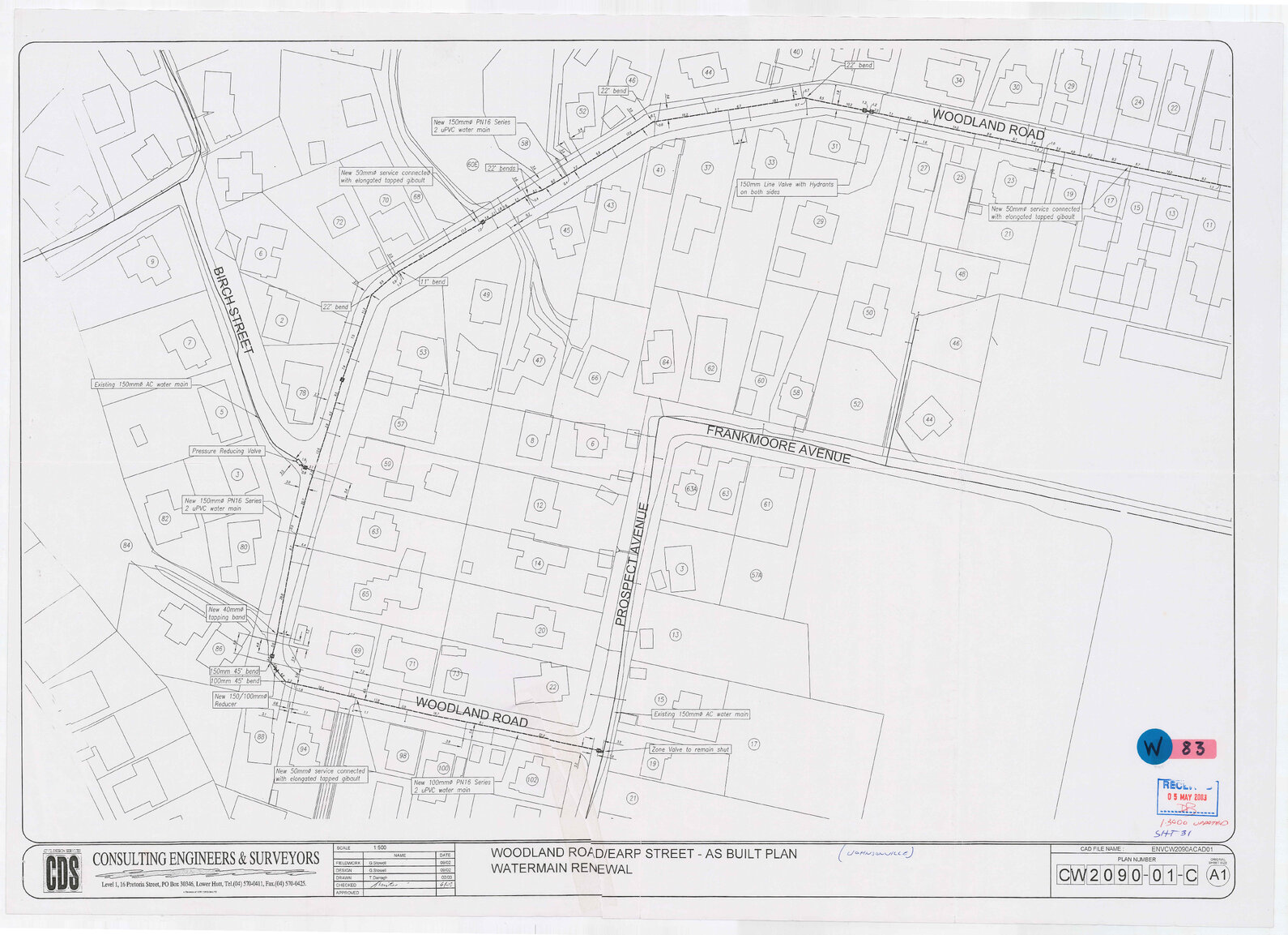 Woodland Road and Earp Steet- As Built Plan Watermain Renewal