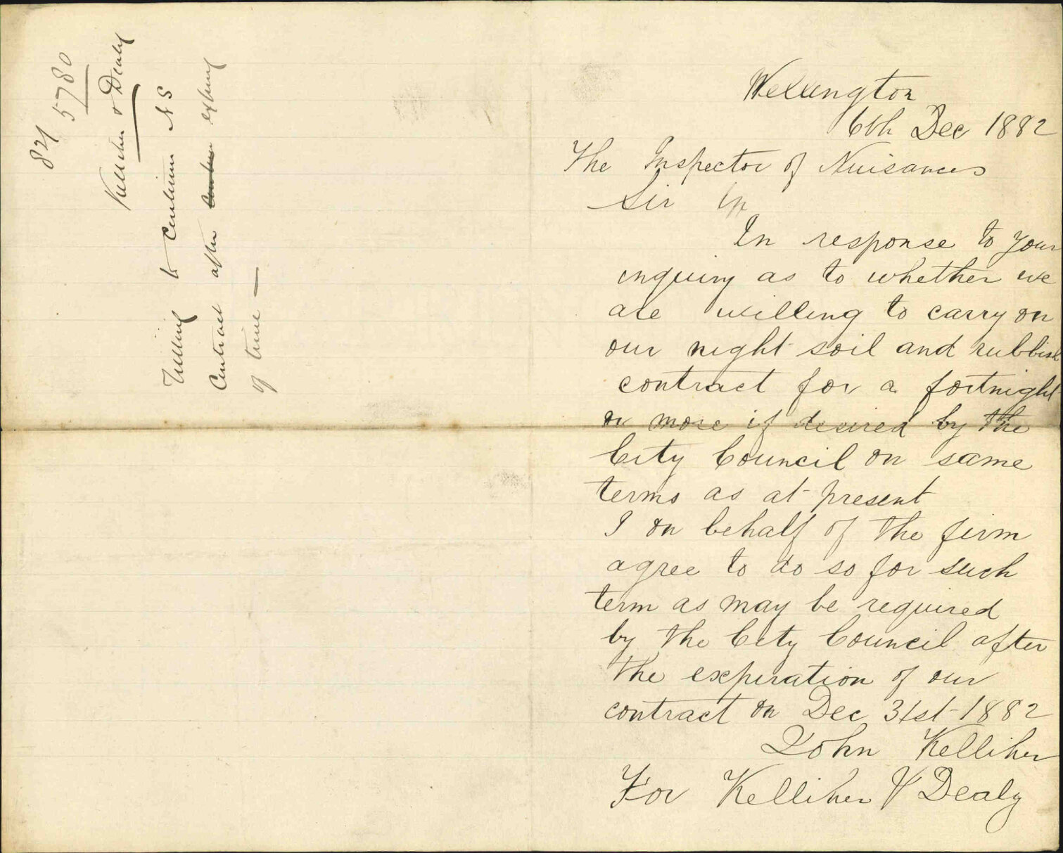 Willing to continue Night Soil contract after expiry of time - Kelleher &amp; Dealy