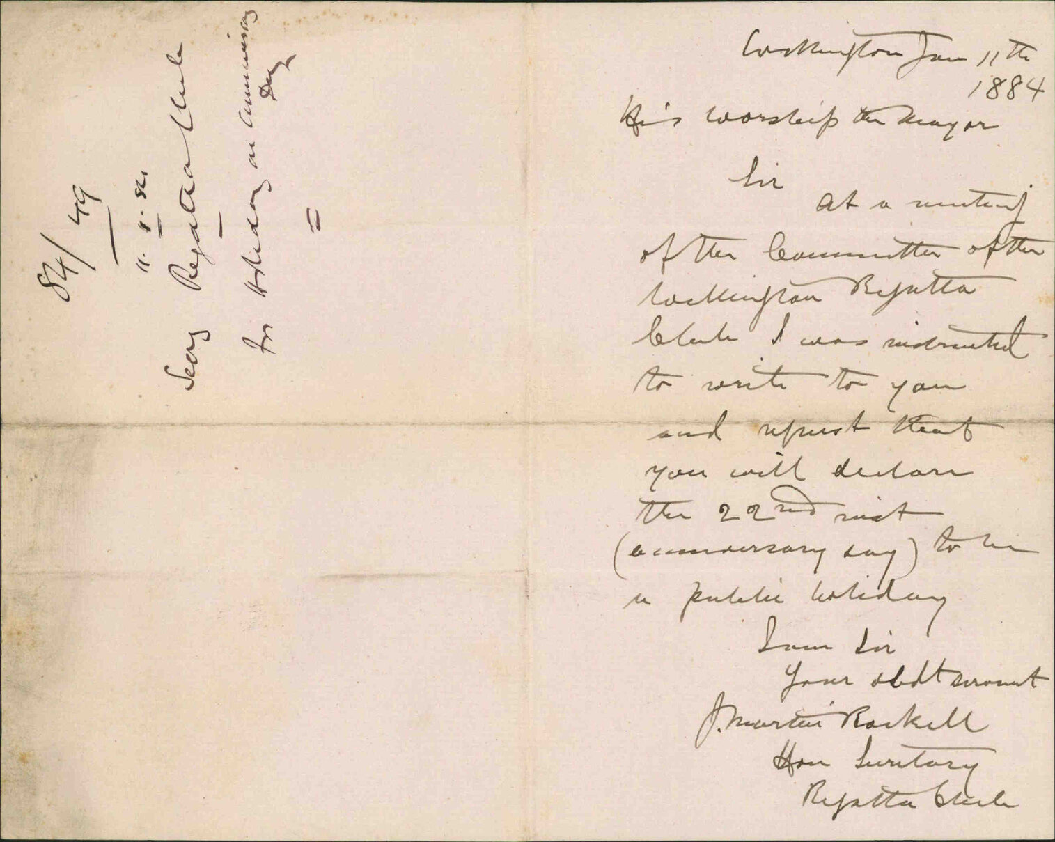 Asking for holiday on Anniversary Day - Secretary Regatta Club