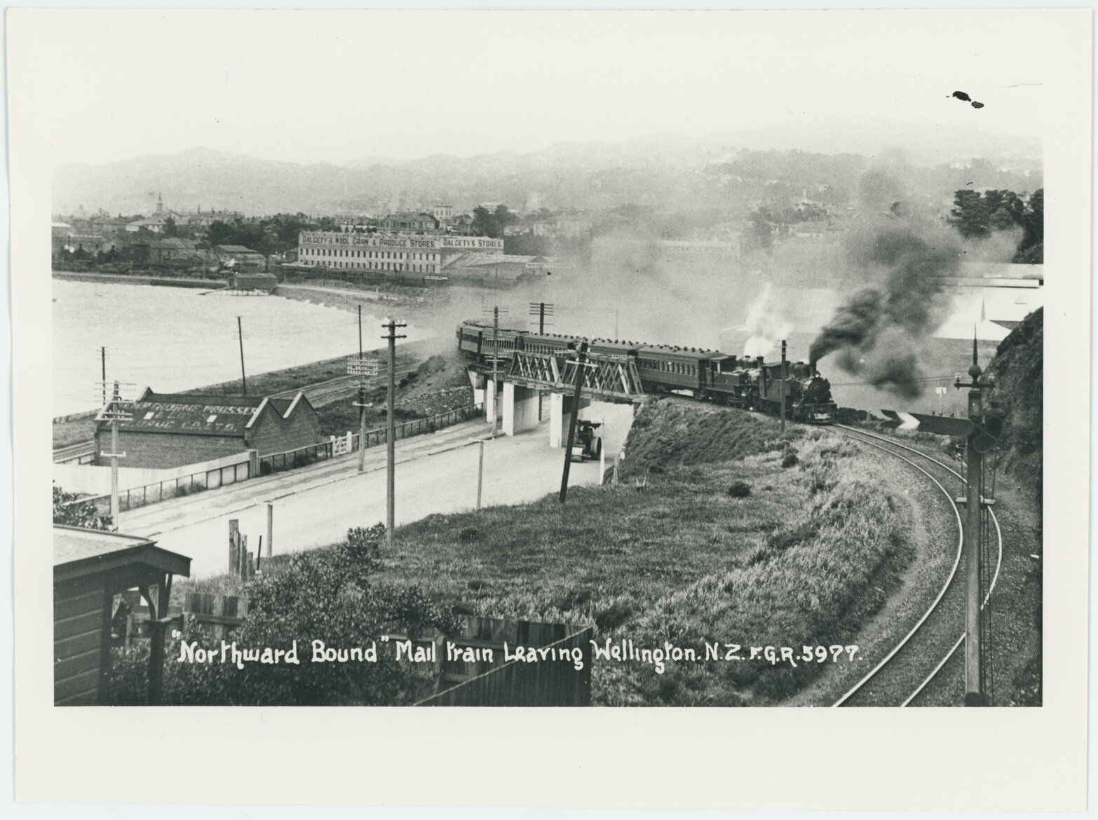 Mail train crossing Hutt Road, Wellington