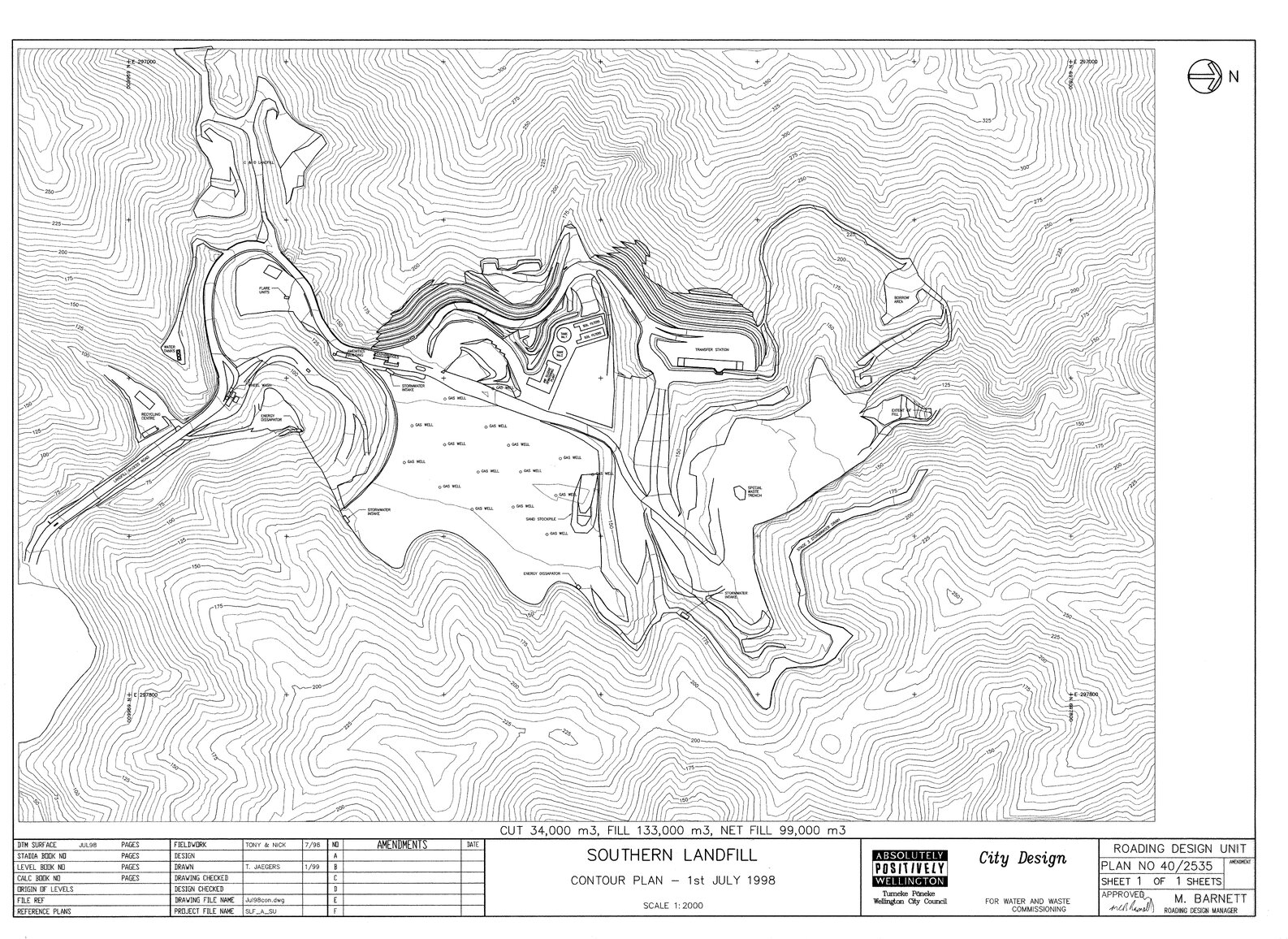 Southern Landfill, Contour Plan, 1 July 1998