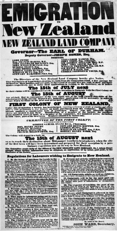 Copy photograph of New Zealand Company poster, ' Emigration to New Zealand '