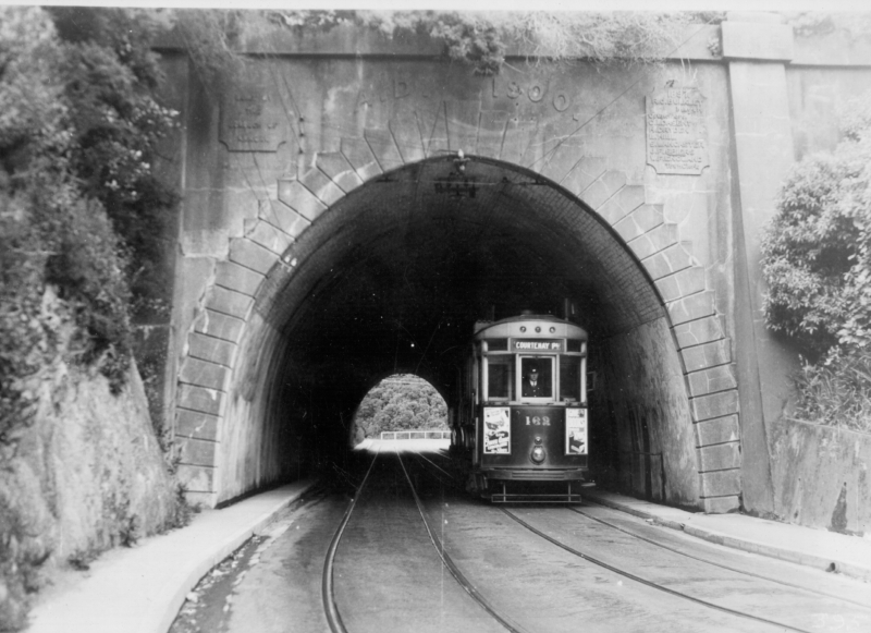 Courtenay Place bound Tramcar, no. 162 entering Karori Tunnel , City Portal