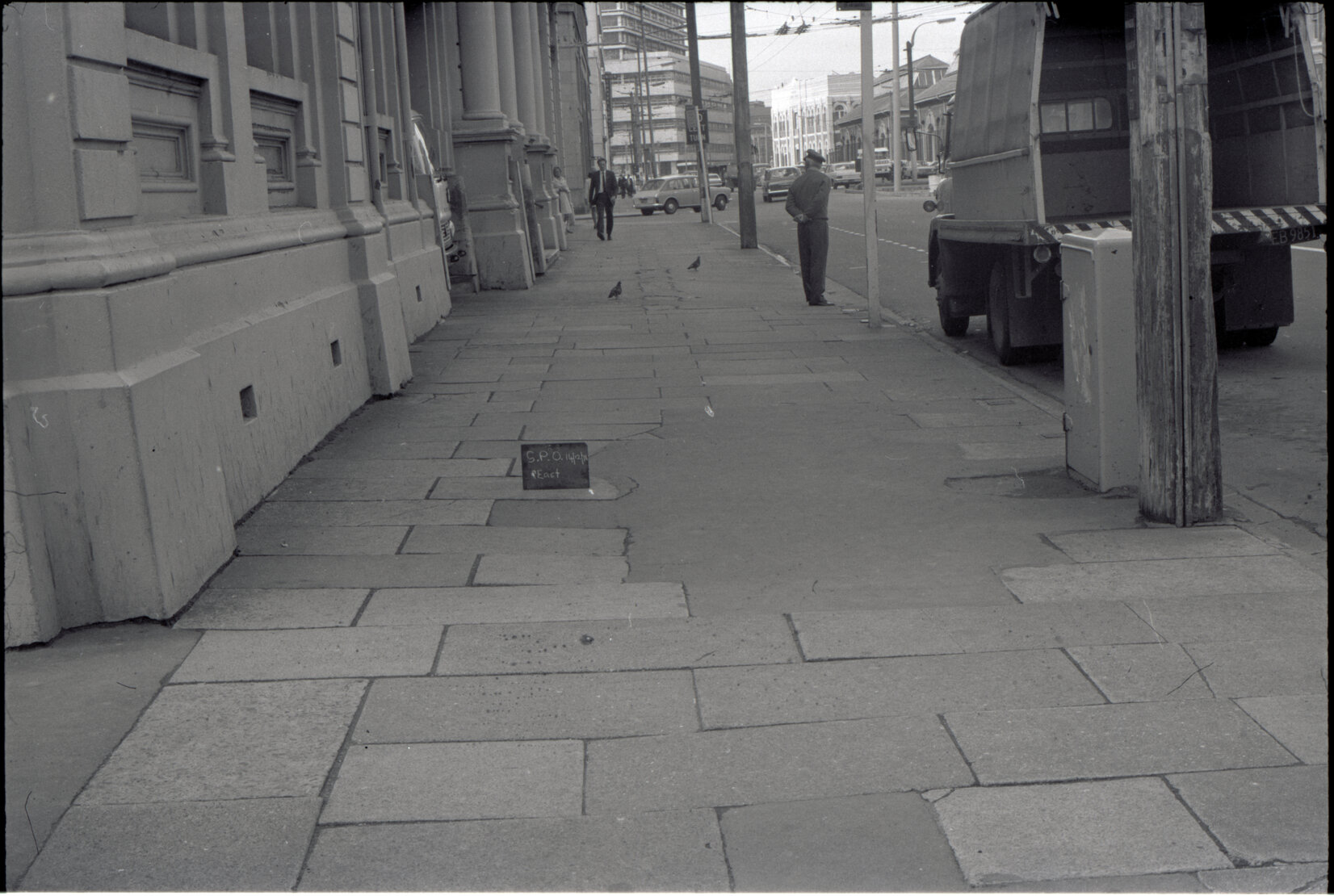 Full coverage of all sides of G P O, Panama Street, G P O footpath, streetscape, Featherston Street, G P O footpath