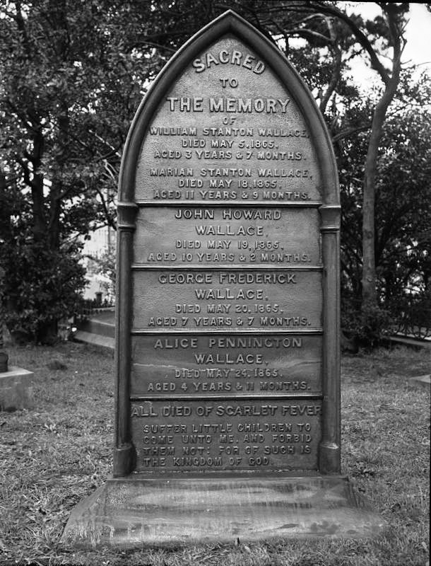 Headstone at the Bolton Street Cemetery, for five Wallace children who died within 20 days of each other.