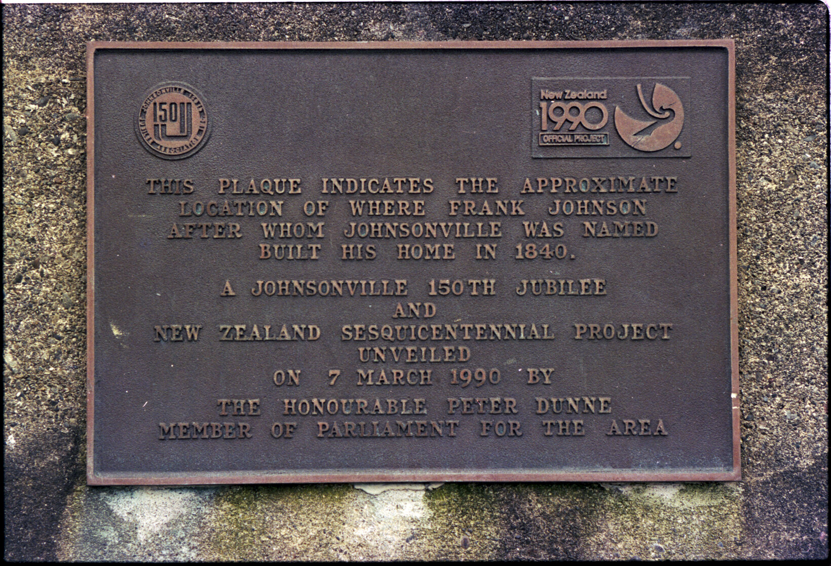 Plaque to Frank Johnson, Moorefield Road, Johnsonville.