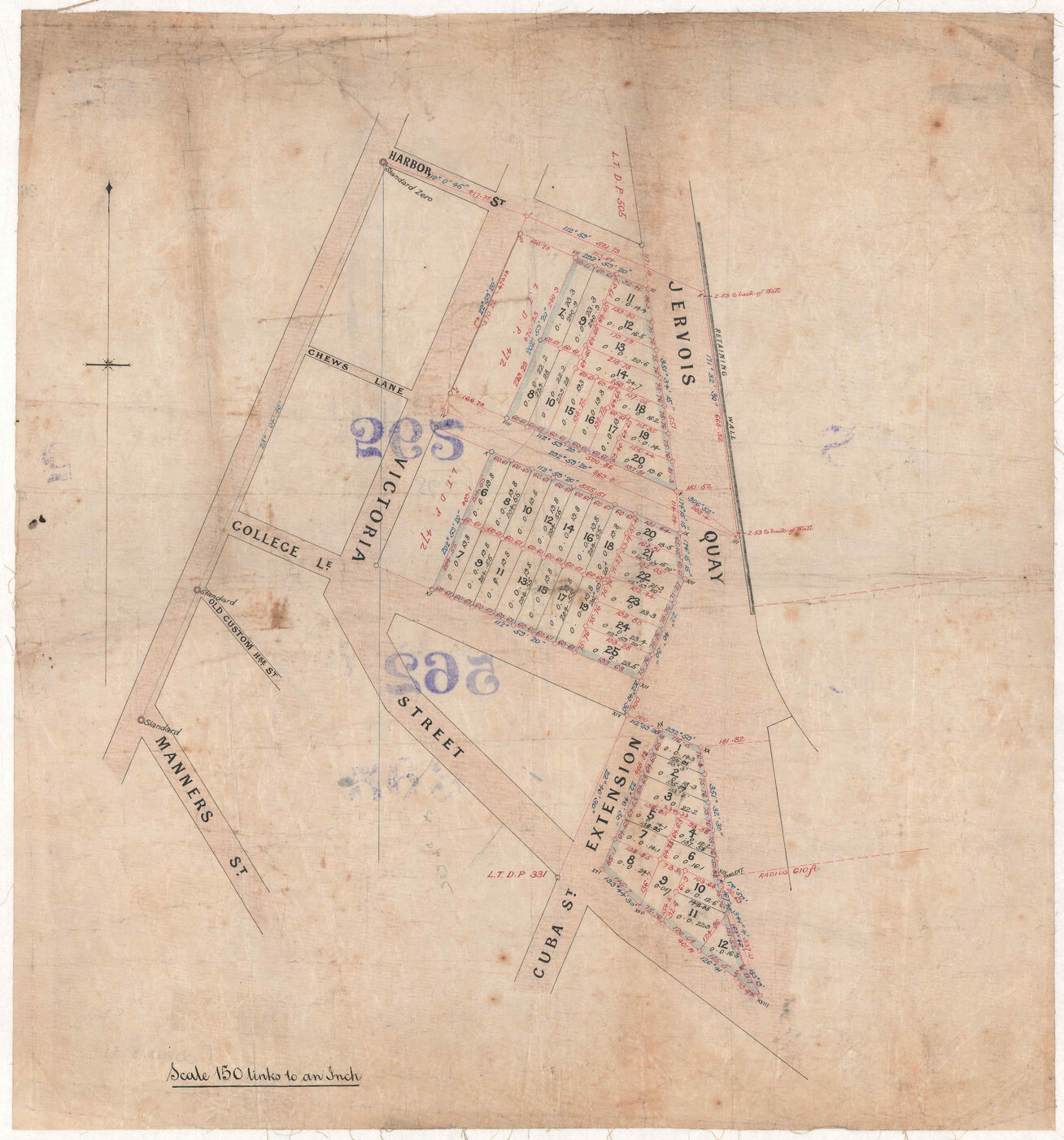 Layout of sections on Te Aro reclaimed land
