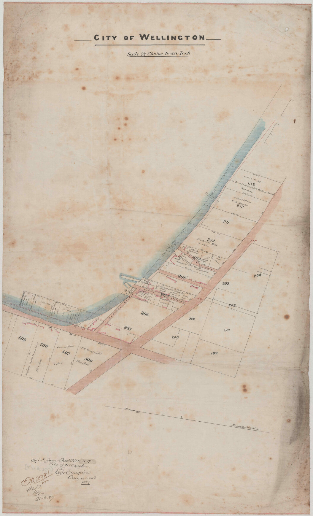 Te Aro reclaimed land, old plans of Te Aro Beach, sheet 6, [1852], 1887