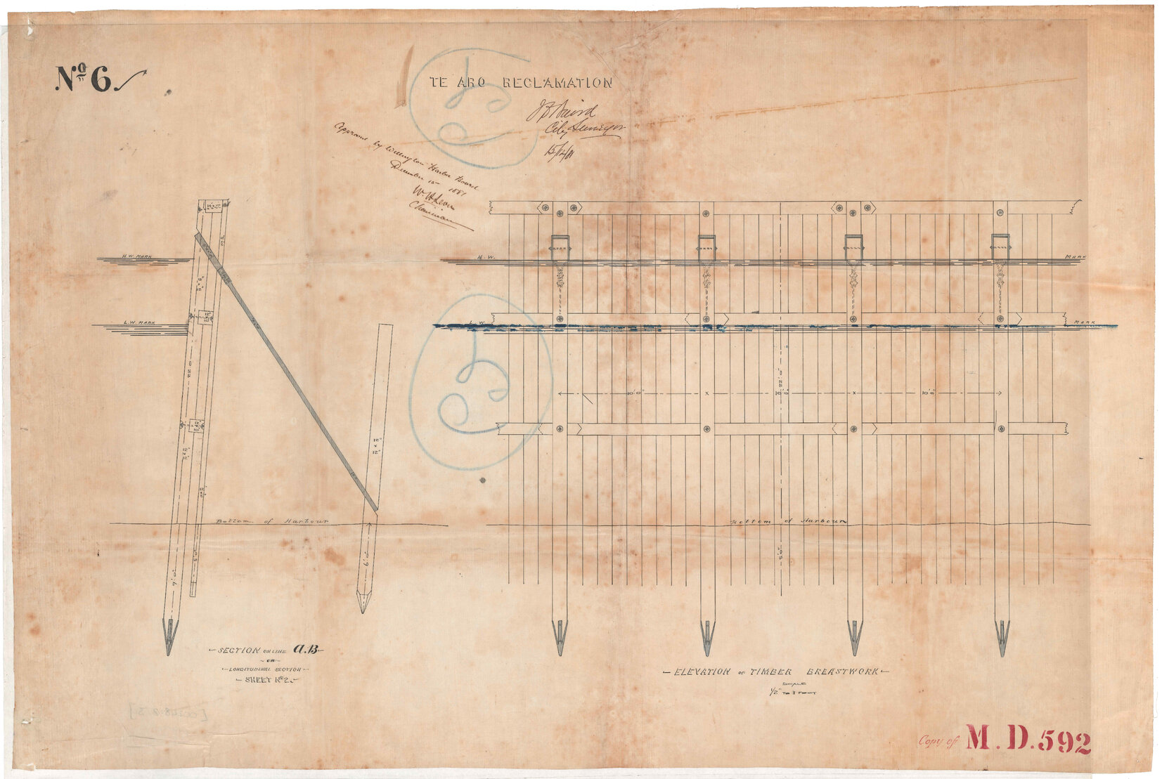 Te Aro Reclamation No 1, timber breastwork, sheet 2, 1881
