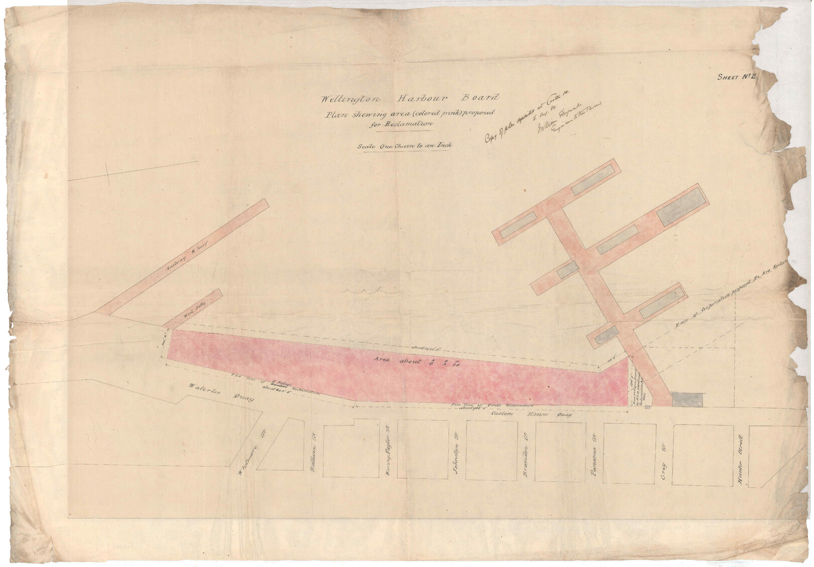 Wellington Harbour Board, area proposed for reclamation, Te Aro, Sheet 2, locality plan, 1884