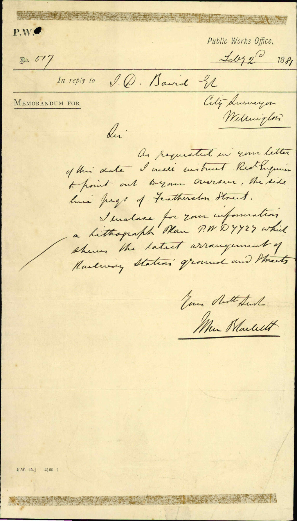 Wellington - Napier Railway, latest arrangement of railway station grounds and streets