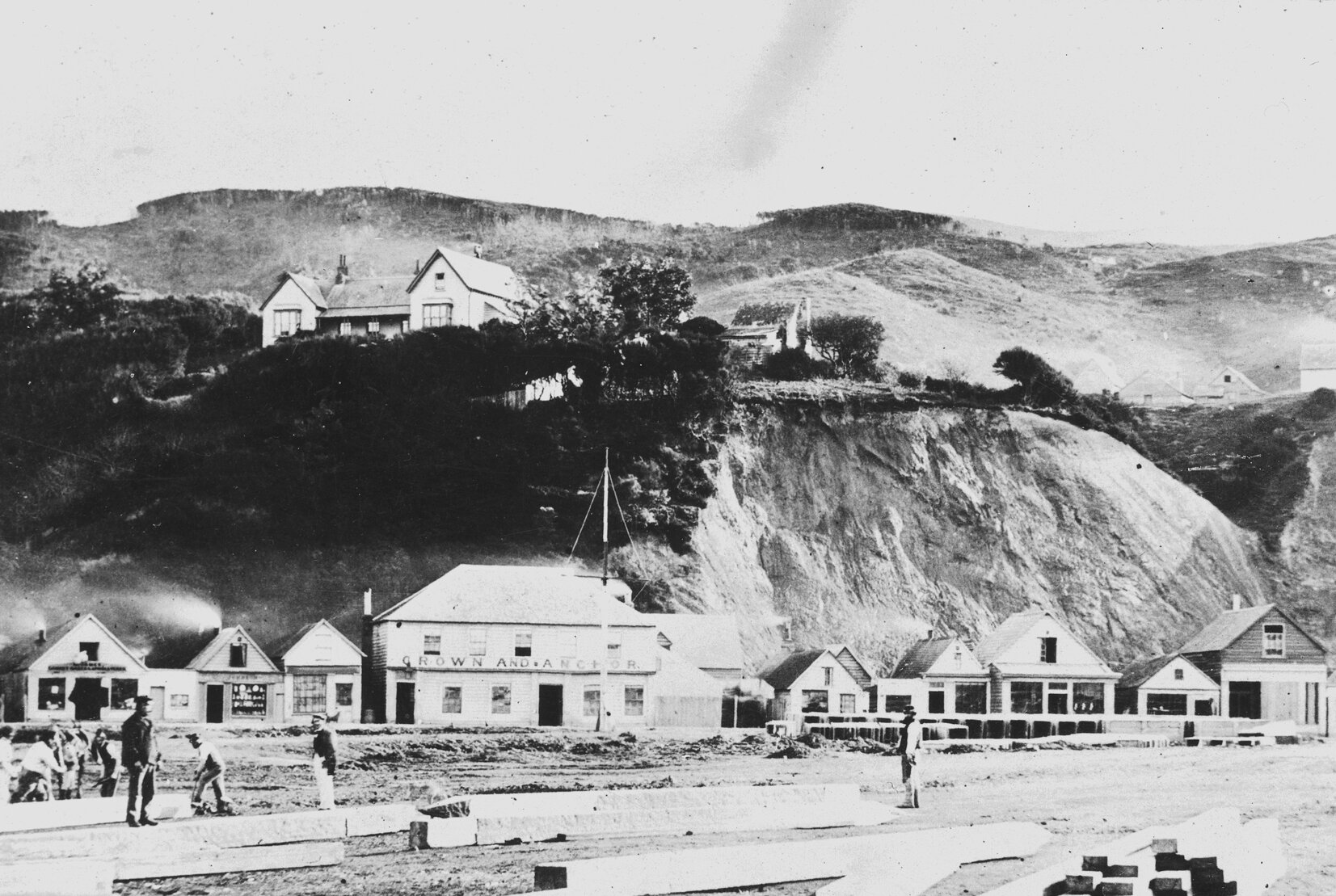 Lambton Quay, showing Crown and Anchor Hotel and reclamation in progress