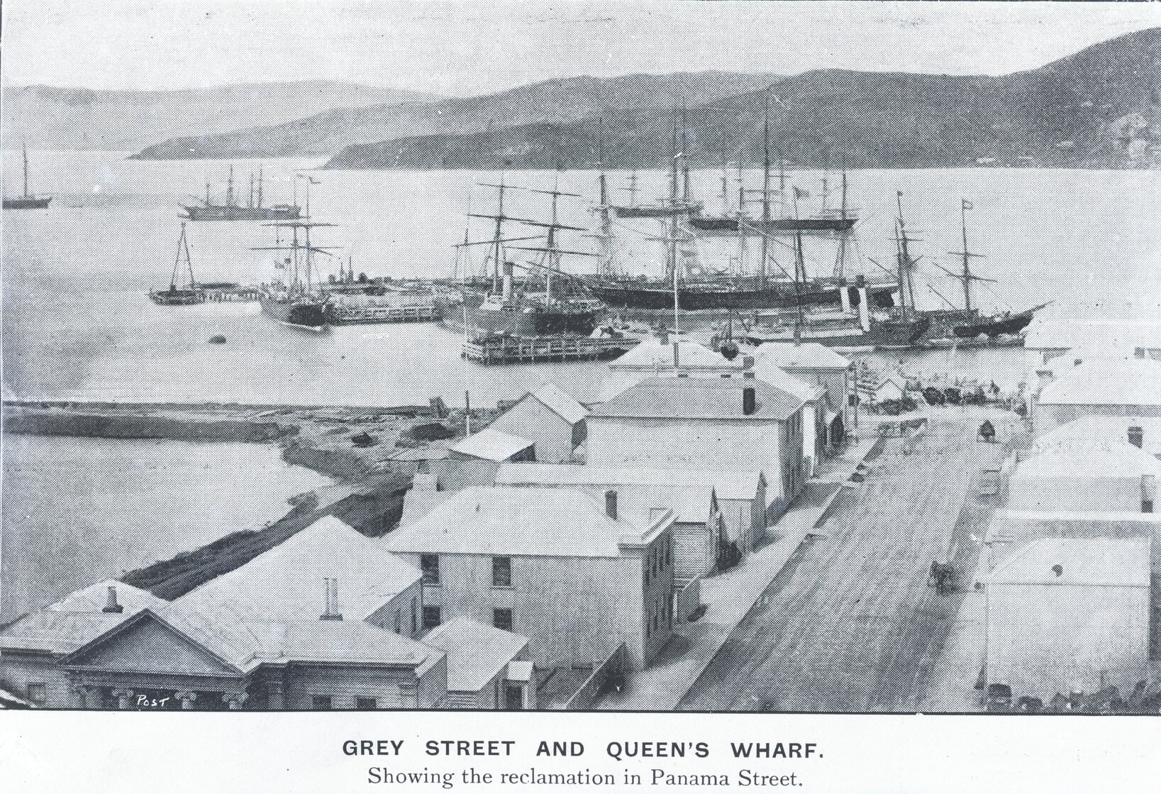 Grey St and Queens Wharf, showing the reclamation in Panama Street