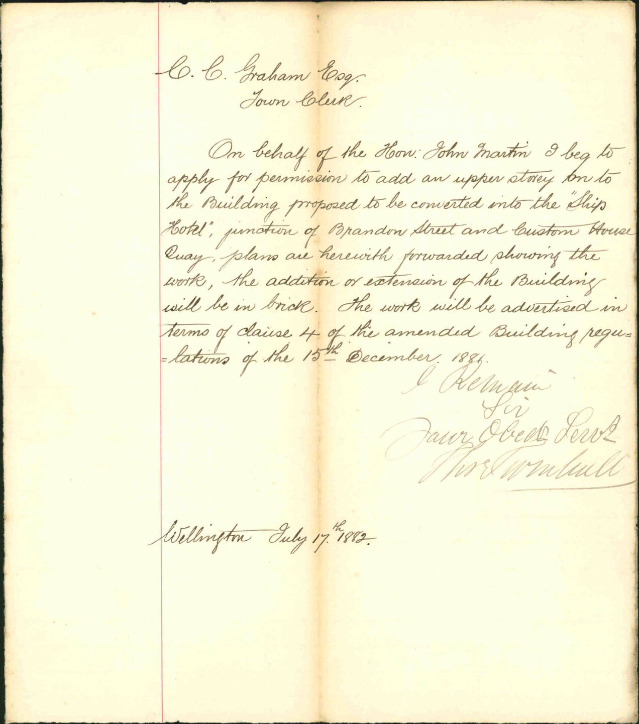 Application for addition to building and relation of building regulations, Ship Hotel - Thomas Turnbull