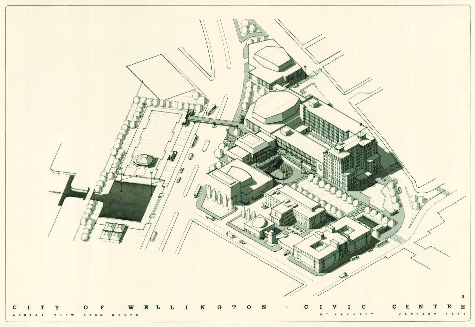 Civic Centre, plan 3, aerial plan from north