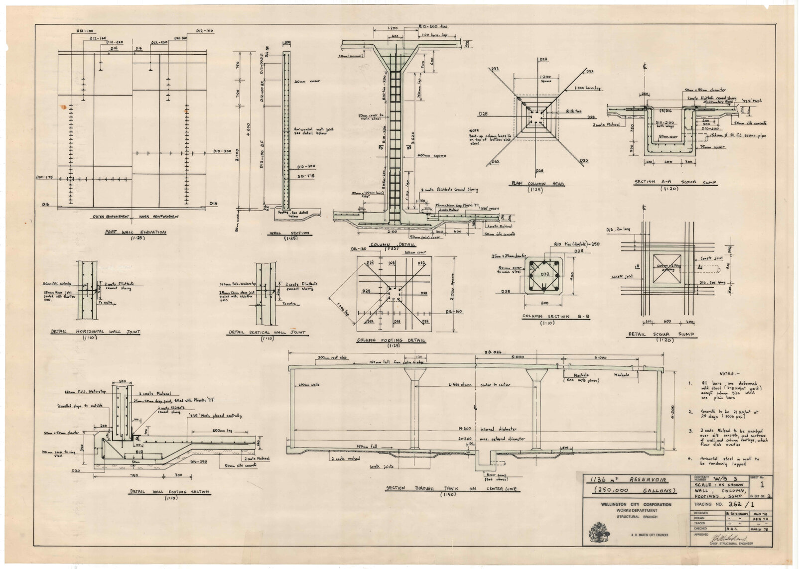 1136m3 reservoir (250,000 gallons) [Beacon Hill] wall