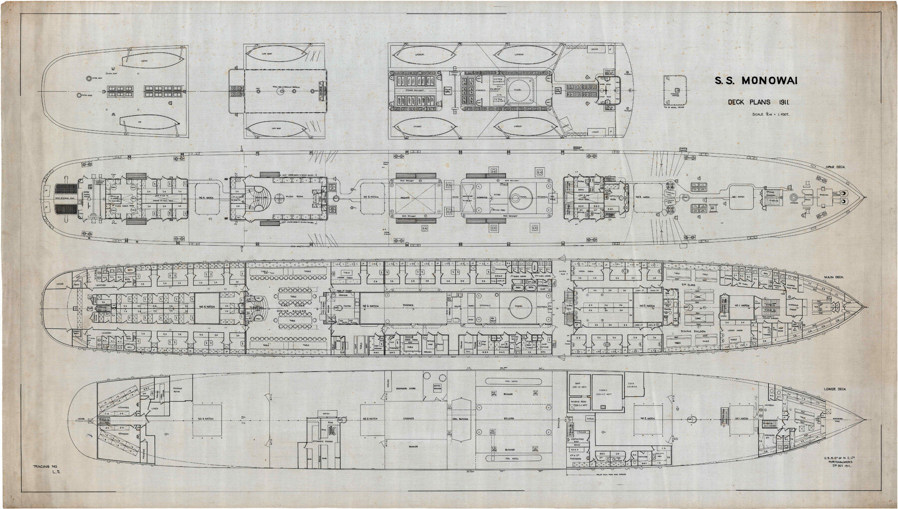 SS Monowai, deck plans