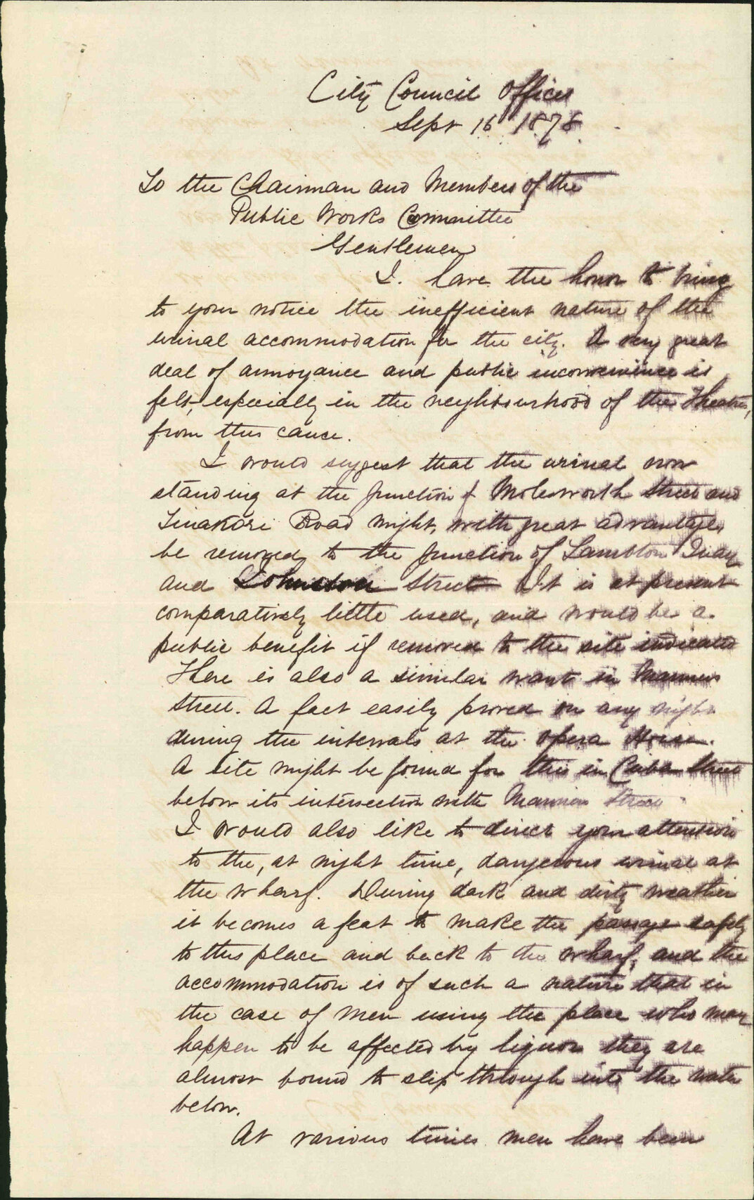 Re report re the inefficient nature of the urinal accommodation for the city - Alfred Johnson (Inspector of Nuisances)