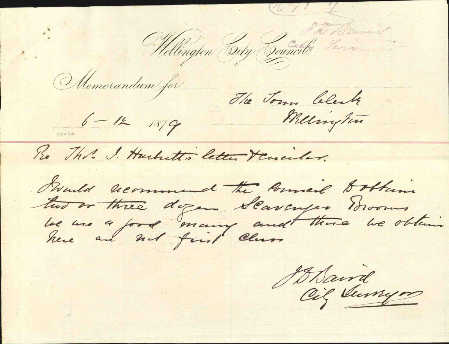 City Surveyor, report as to scavenger brooms