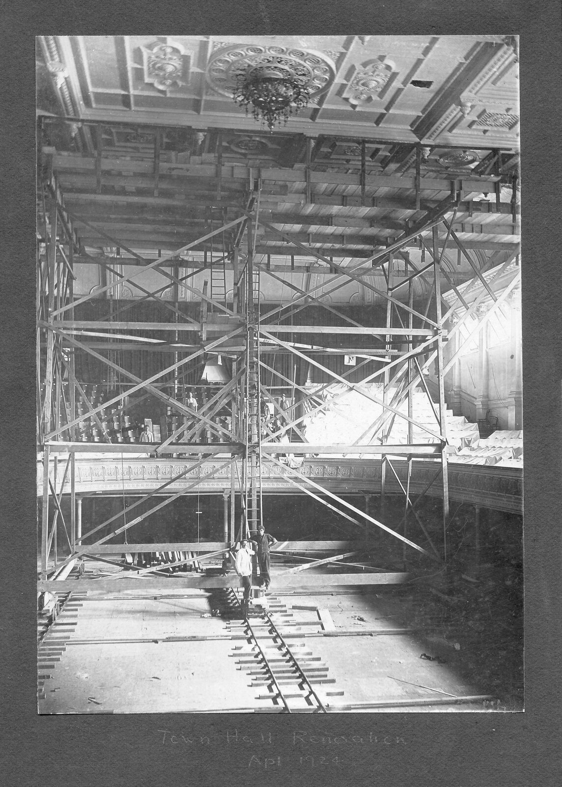 Refurbishing on interior of auditorium of Town Hall.