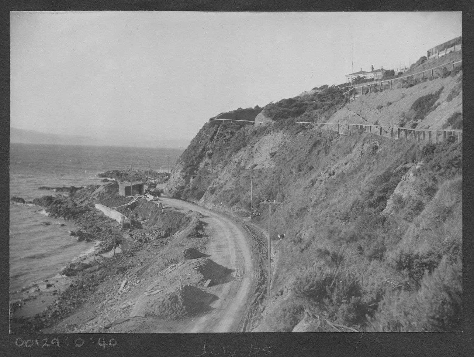 Elevated view of Oriental Parade looking towards Point Jerningham. Road works are in progress.