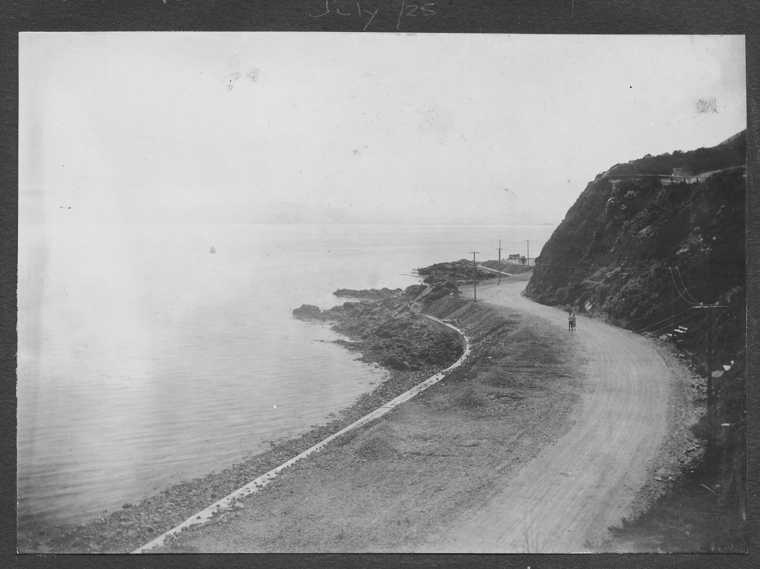 Elevated view of Oriental Parade looking towards Point Jerningham. Road works are in progress.