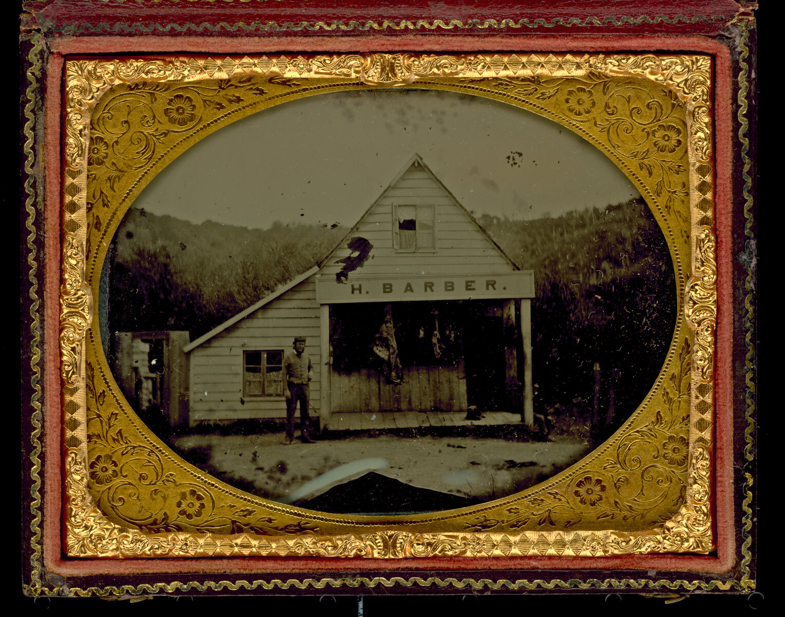 H Barber, butcher Lambton Quay, in front of his shop