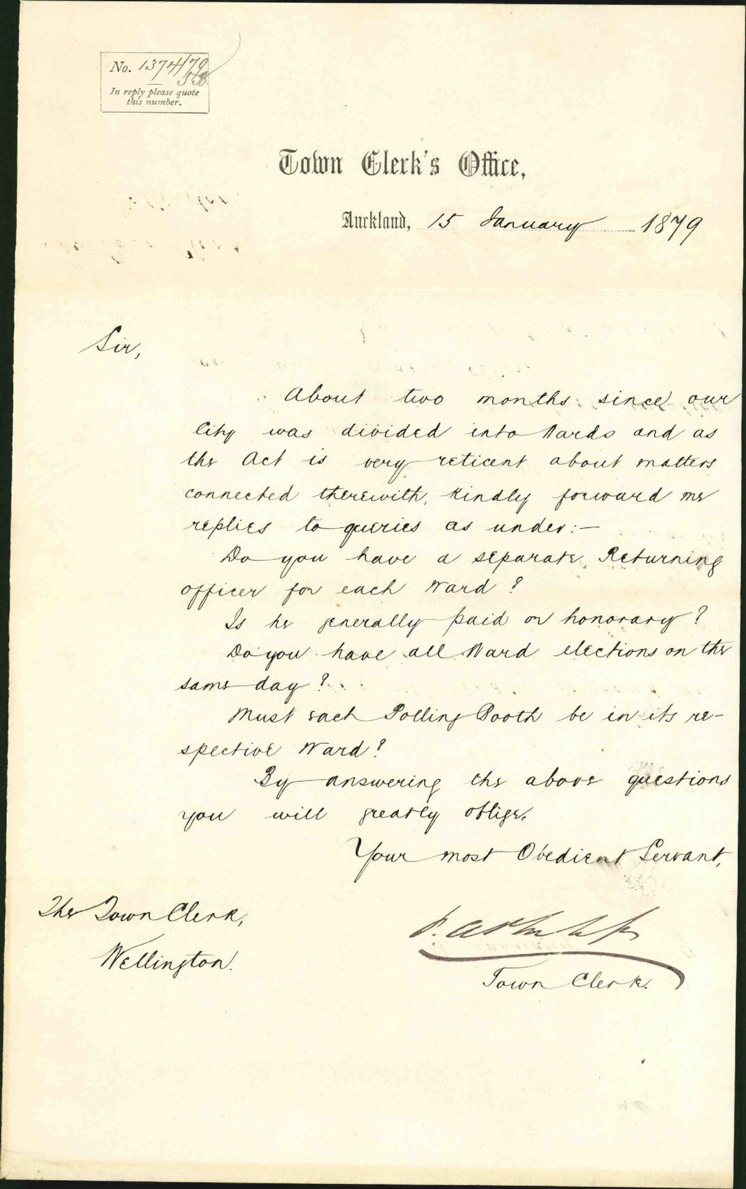 Inquiry as to how Wellington runs local elections - Town Clerk, Auckland