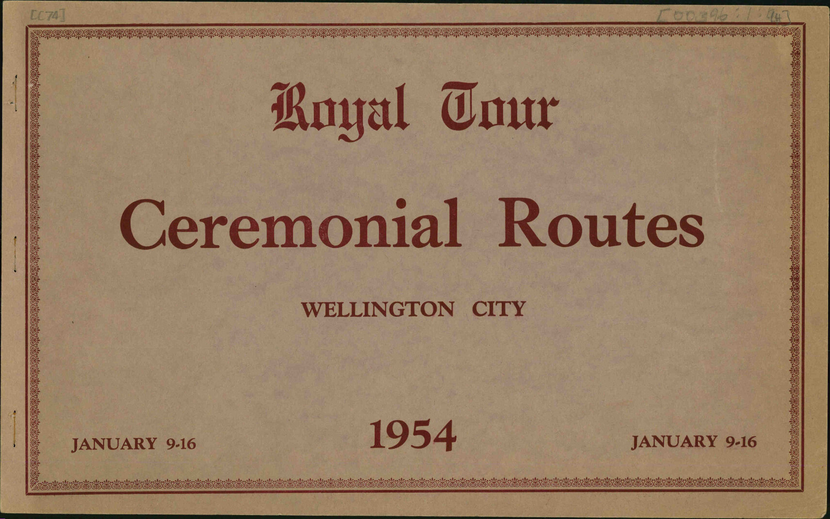 Royal tour, Ceremonial routes Wellington City, 9-16 January 1954