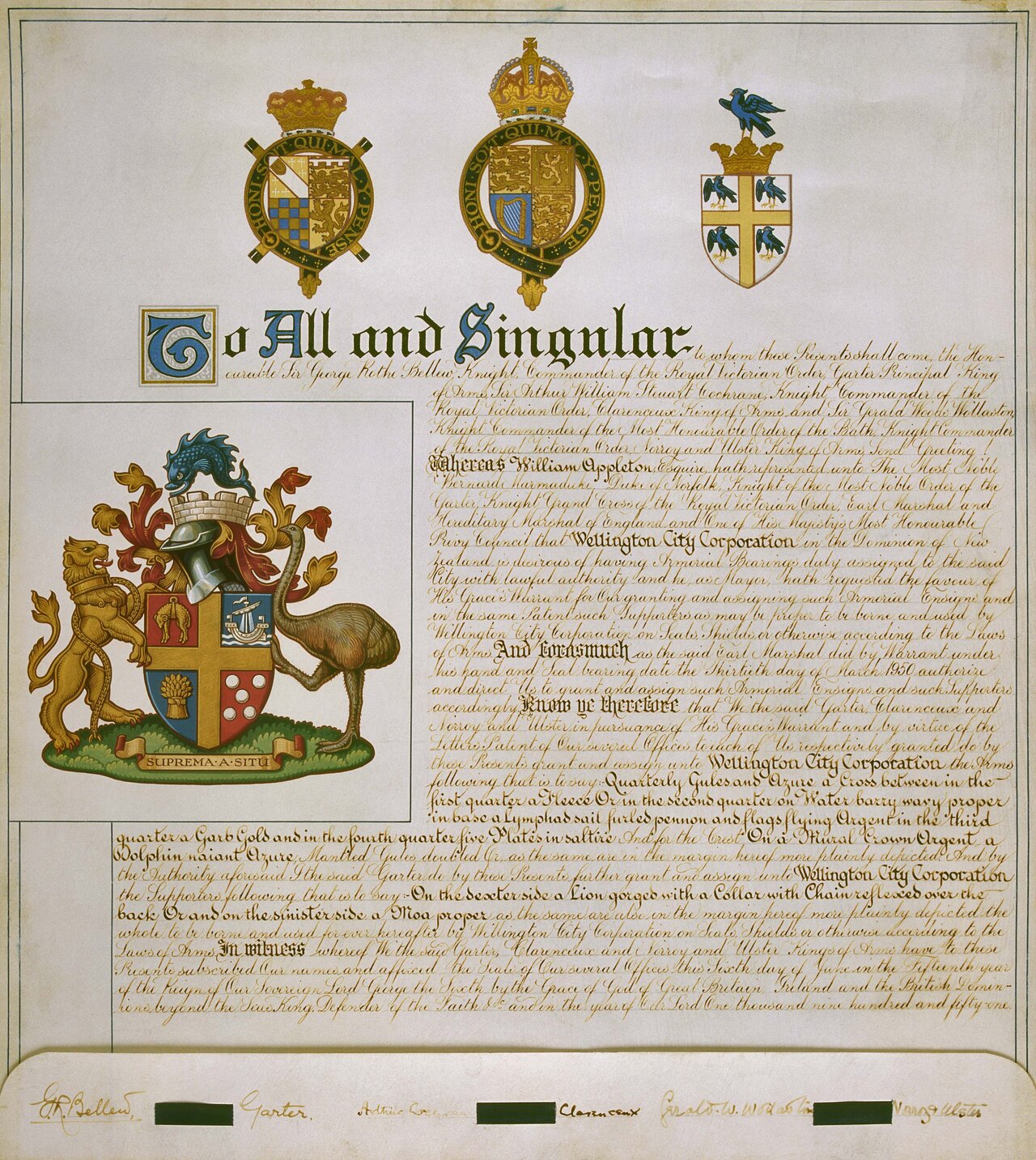 Letters patent granting armorial ensigns [Grant for WCC Coat of Arms]