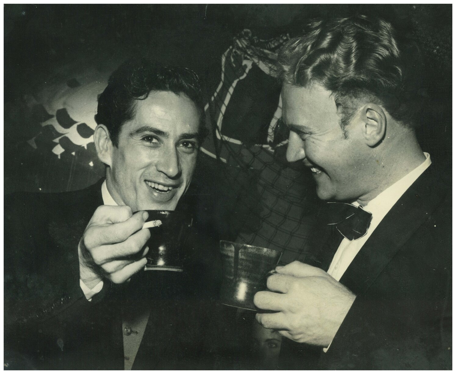 William Clauson and unidentified man drinking at the Monde Marie coffee bar