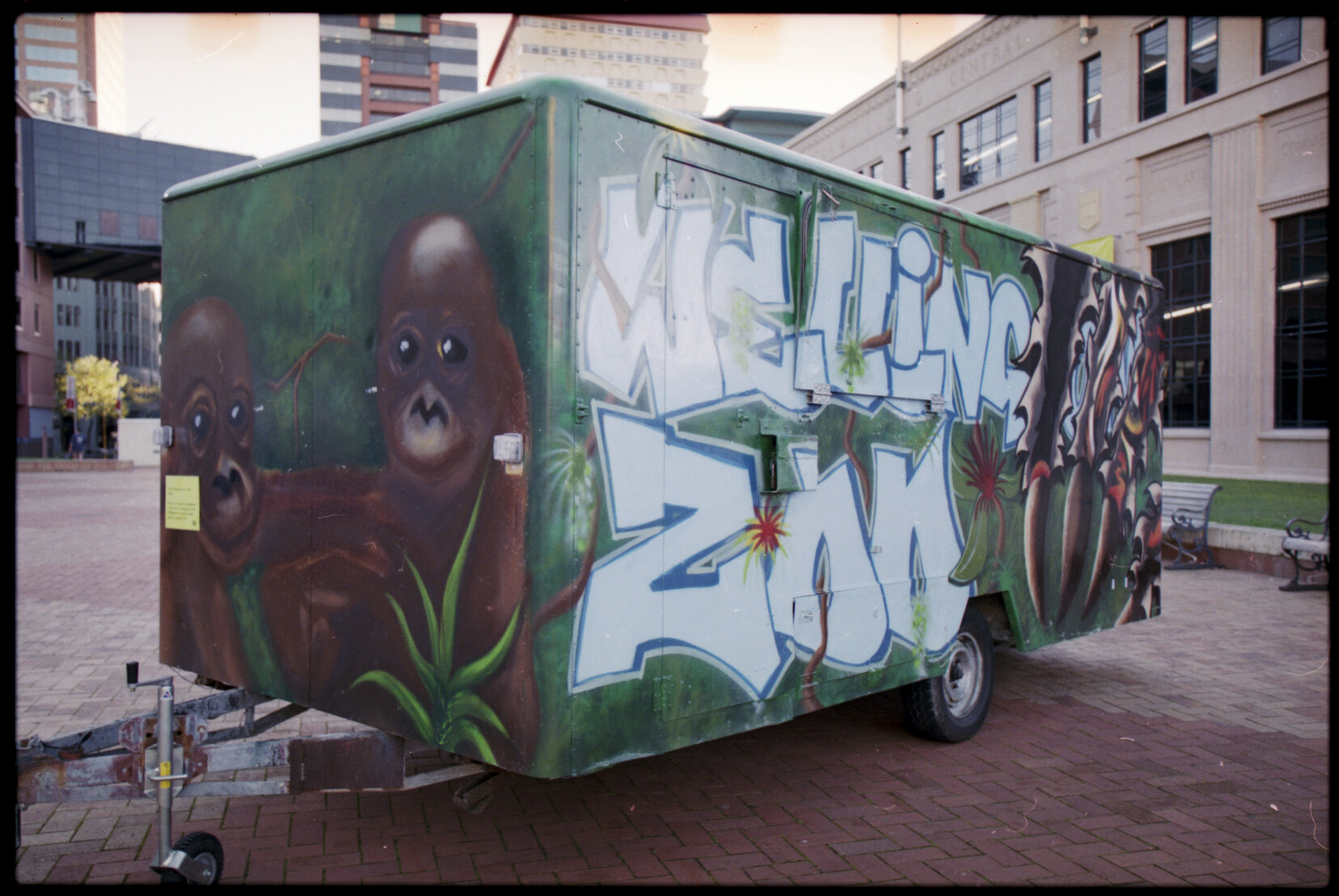 Caravans with graffiti in Civic Square