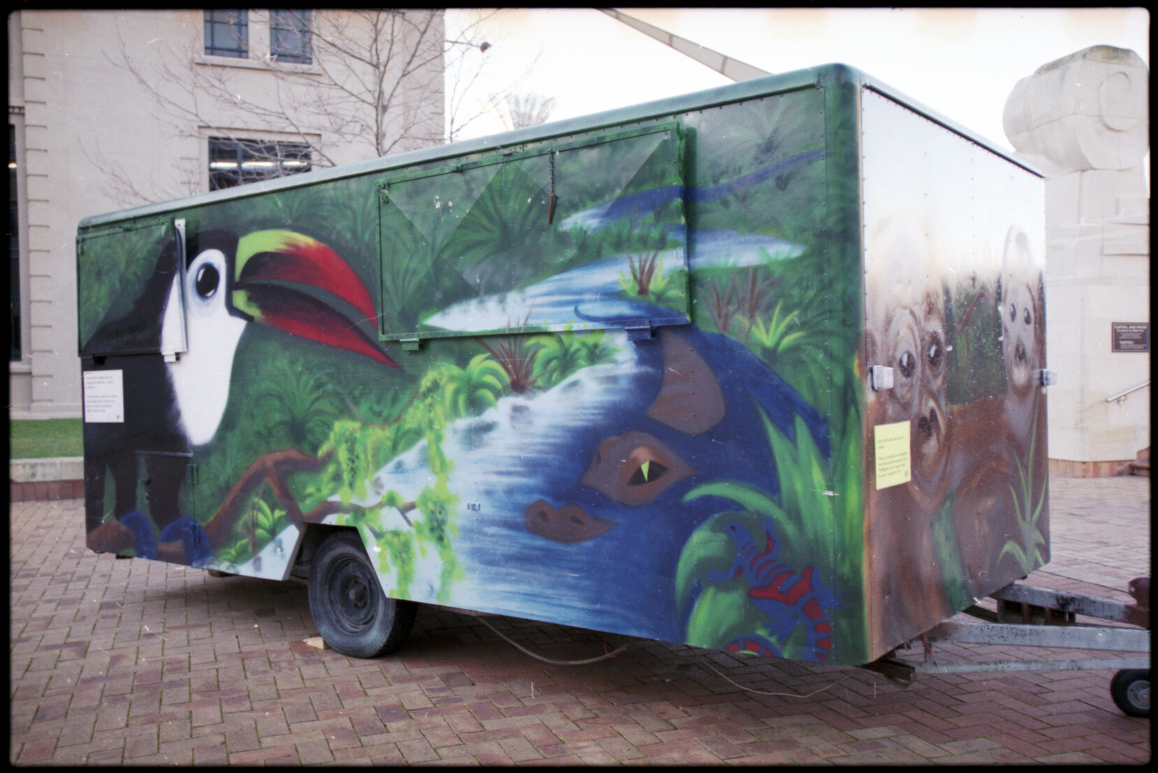 Caravans with graffiti in Civic Square