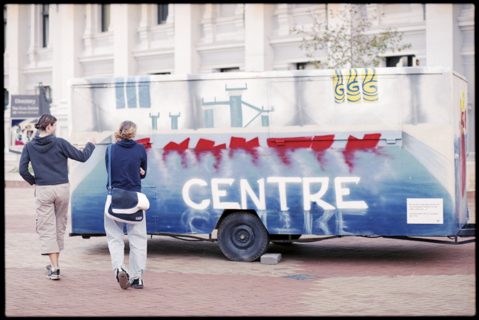 Caravans with graffiti in Civic Square