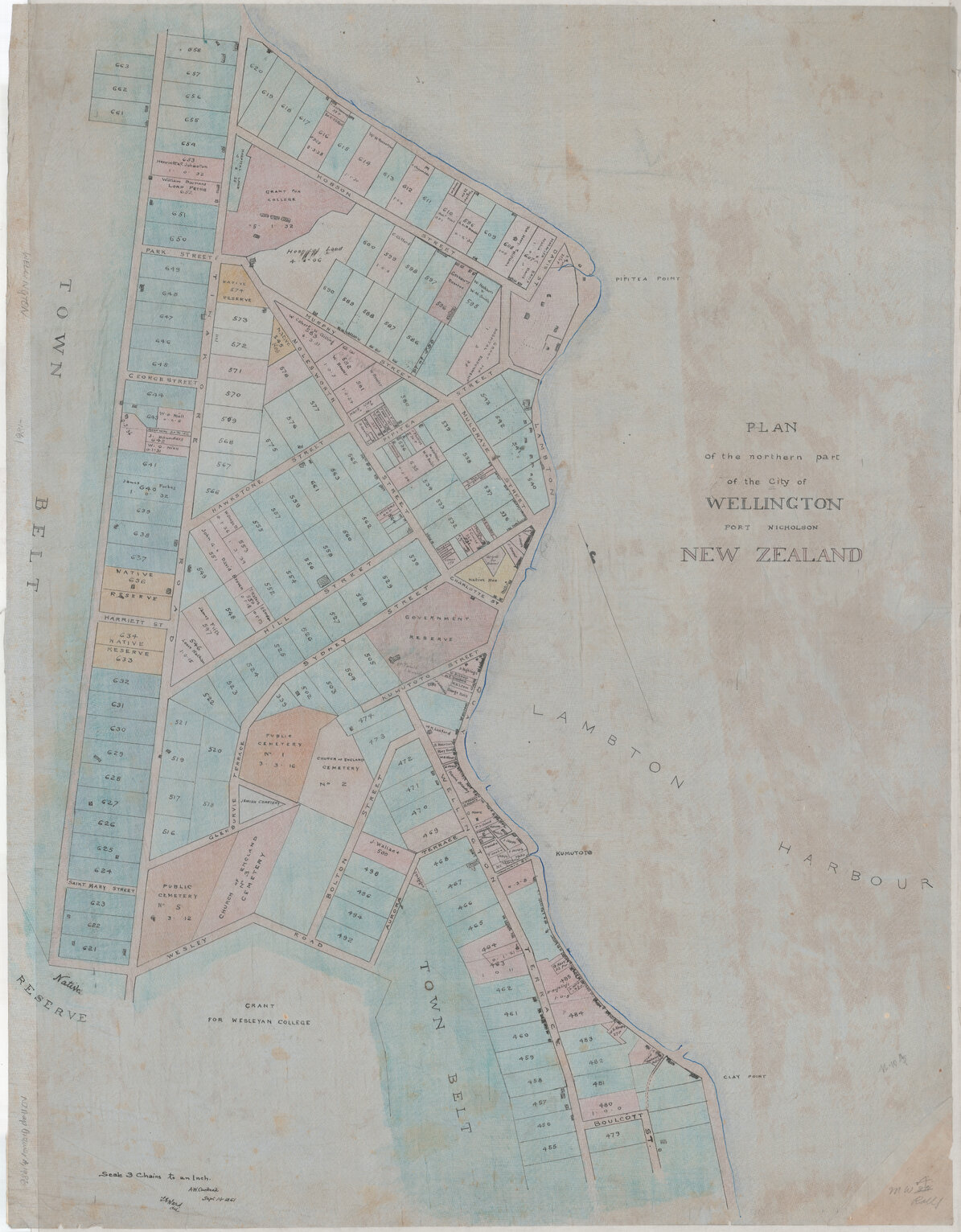 Copy of plan of the northern part of the City of Wellington, Port Nicholson, New Zealand
