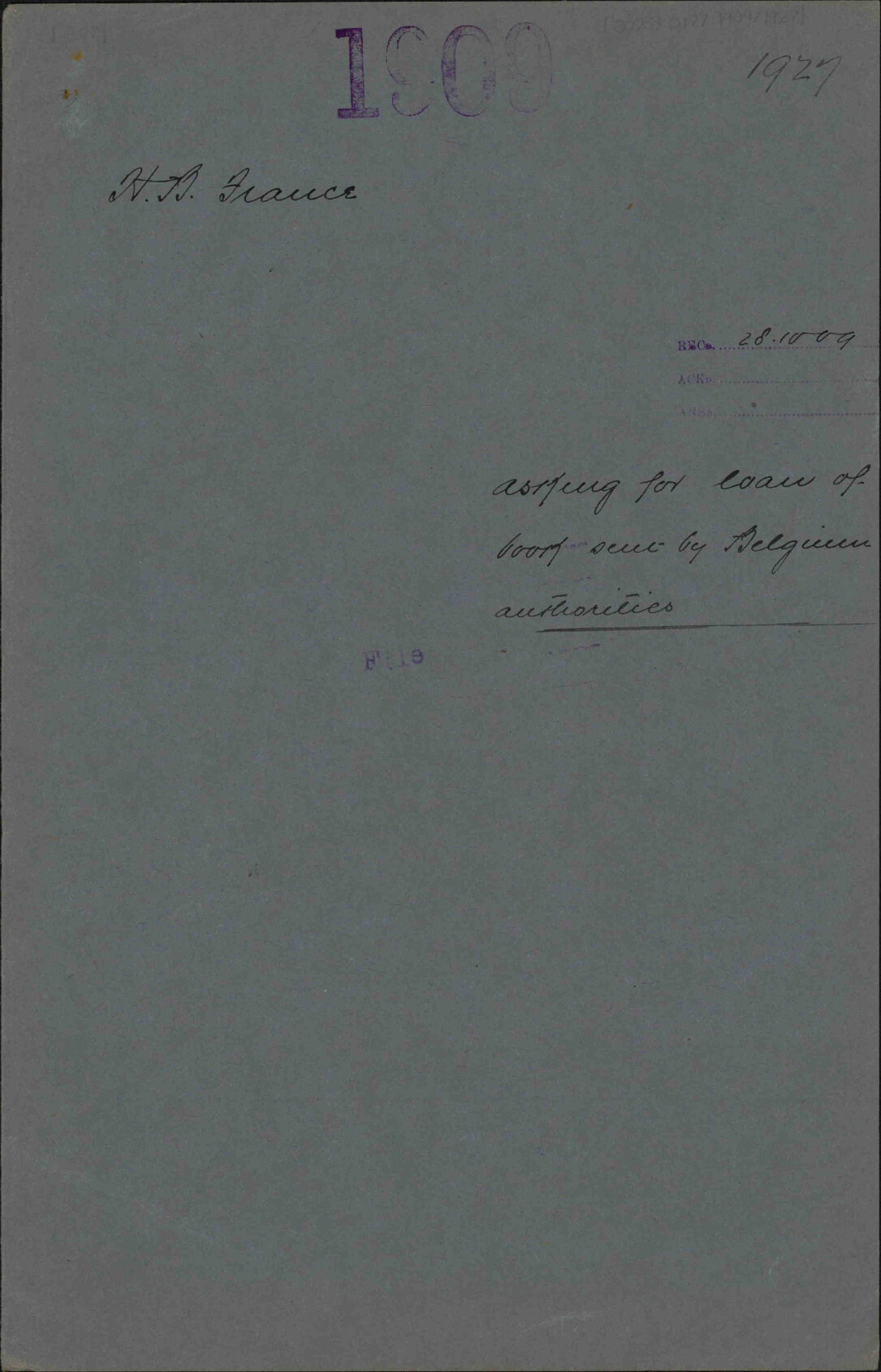 Asking for loan of book sent by Belgium authorities - H B France