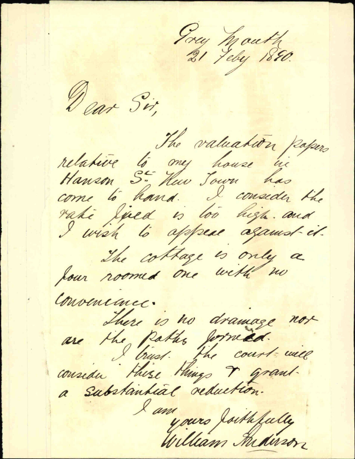 Valuation of his property - W Anderson, Greymouth