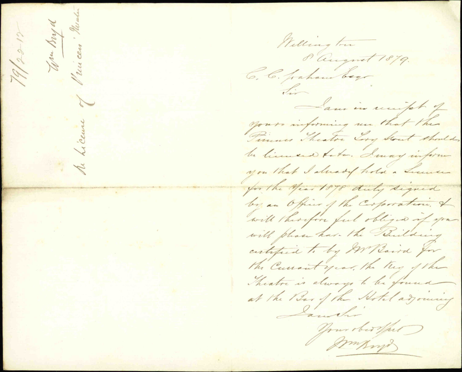 Re license for the Princess Theatre, Tory Street - W Boyd