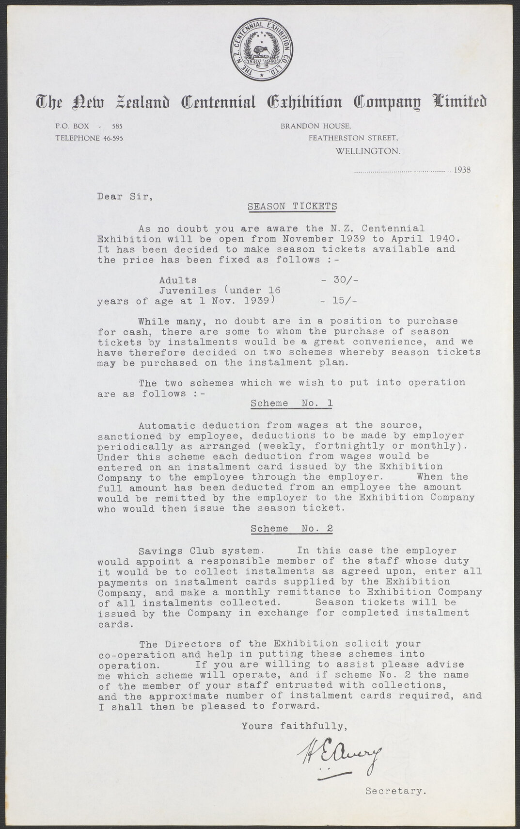 Specimen forms, Season Tickets 